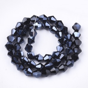 steklene perle - bikoni 6 mm, črne barve, 1 niz - cca 45 kos