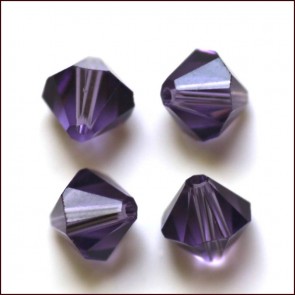 steklene perle - bikoni 4x4mm, velikost luknje 0,8mm, vijolična b. 20 kosov