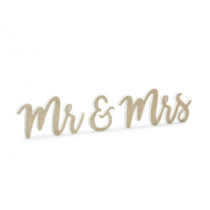 leseni napis "Mr&Mrs", zlate barve, 50x10 cm, 1 kos