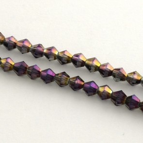 steklene perle - bikoni 4x4,5 mm, violet b., 1 niz - cca 96 kos