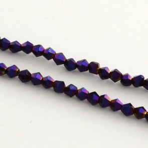 steklene perle - bikoni 4x4,5 mm, purple b., 1 niz - cca 96 kos