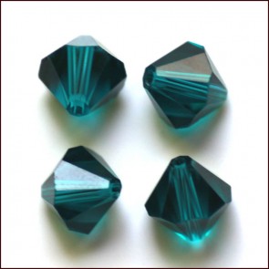 steklene perle - bikoni 4x4mm, velikost luknje 0,8mm, turkizna b., 20 kosov