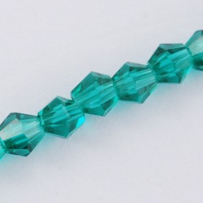 steklene perle - bikoni 3x3 mm, luknja 0,5mm, dark cyan b., 1 niz - cca 130 kos