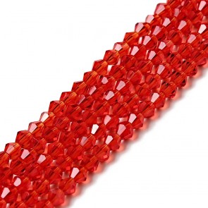 steklene perle - bikoni 3x3 mm, luknja 0,5mm, red b., 1 niz - cca 130 kos