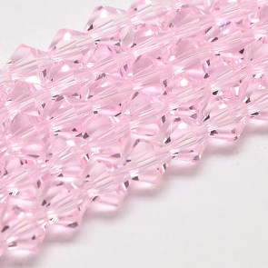 steklene perle - bikoni 3x3 mm, luknja 0,5mm, pink b., 1 niz - cca 130 kos