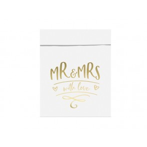 papirnata vrečka, 13x16.5 cm, bele b. z napisom ,"MR&MRS with love", 1 kos