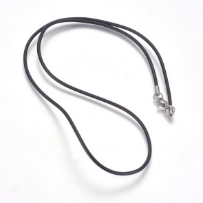 osnova za ogrlico - gumi (kavčuk), 56 cm, črne b., debelina: 2 mm, zaključni element iz nerjavečega jekla, 1 kos