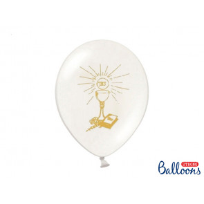 balon, pastelno čisto bel z zlatom, "Sveto obhajilo", 27 cm, 1 kos