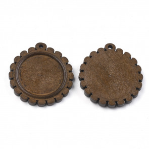  osnova za obesek, medaljon, les, okrogla, rjave b., 39x36.5x5.5mm, velikost kapljice: 25 mm, 1 kos