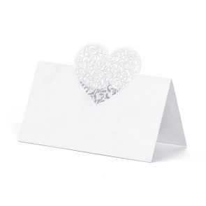 kartica za sedežni red, belo srce, 9x6,5 cm, 1 kos